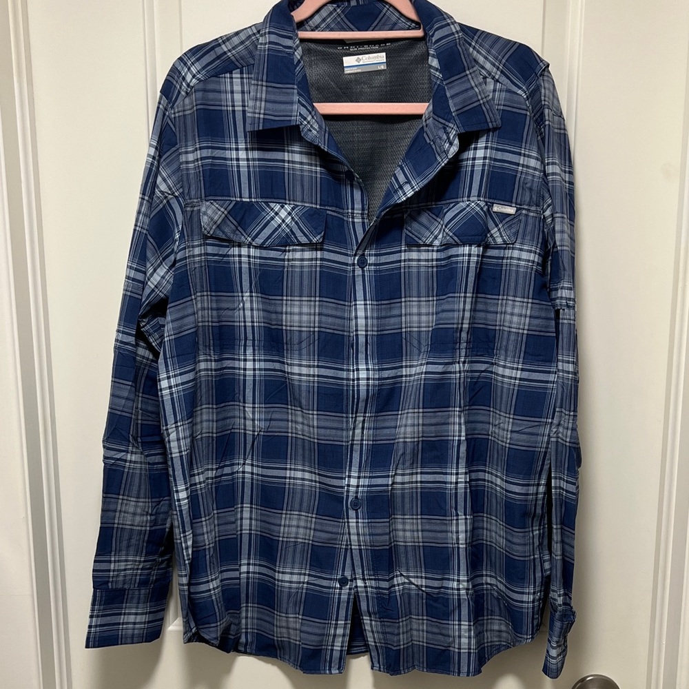 Columbia Navy and White Plaid Button Down Shirt